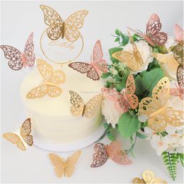 Wandaufkleber Schmetterling Dekor 3 Stile Größen 3D Gold und Rose Hochzeitsdekorationen Geburtstagsfeier Mädchen Schlafzimmer Dekoration Glod Drop De Amjnh