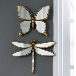 Wall Stickers Butterfly Dragonfly Mirror Decor Creative Resin Crafts Livingroom Achtergrond Hangende muurschildering Ornament R4962
