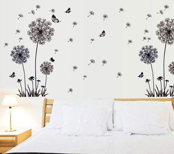 Pegatinas de pared mariposa volando en diente de león dormitorio salón estilo diseño PVC calcomanías 5125