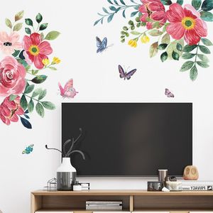 Stickers muraux papillon fleurs rouges chambre fille chambre décoration de la maison fond de vie décor Mural papier peint