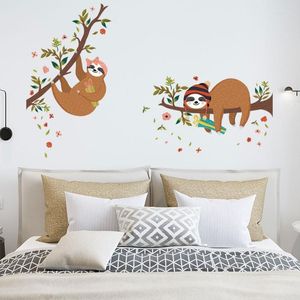 Pegatinas de pared de dibujos animados de animales para niño y niña, decoración de habitación de niños, calcomanías estéticas para dormitorio de guardería, papel tapiz, pegatinas de pared