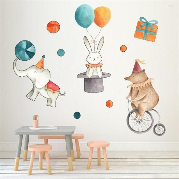 Pegatinas de pared de dibujos animados de animales, elefante, circo, decoración de habitación de niños, PVC
