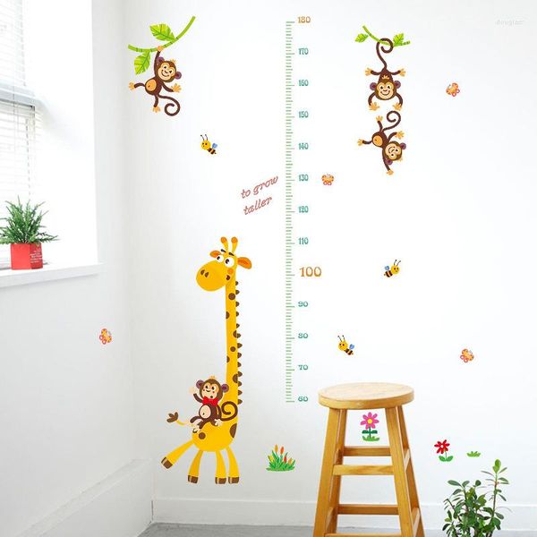 Stickers muraux dessin animé Animal girafe singe mesure de hauteur pour chambre d'enfants pépinière tableau de croissance décor Art décalcomanie