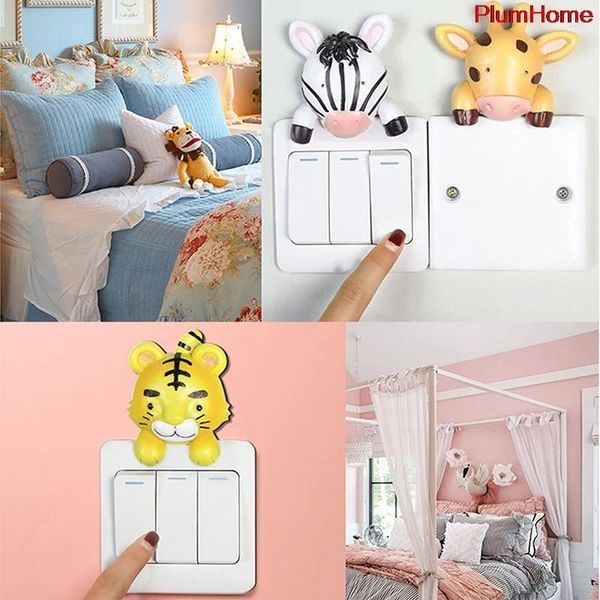 Pegatinas de pared, decoración de habitación de animales de dibujos animados, interruptor de resina, pegatina de salida, accesorios para el hogar, cubierta protectora de enchufe con forma de pared