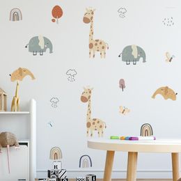 Muurstickers cartoon dieren voor kinderkamer baby kwekerij kinderen slaapkamer decor giraf olifant stickers huis
