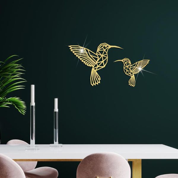 Autocollants muraux animaux de bande dessinée colibri autocollant décor de chambre d'enfants miroir acrylique auto-adhésif 3D autocollant mural personnaliser