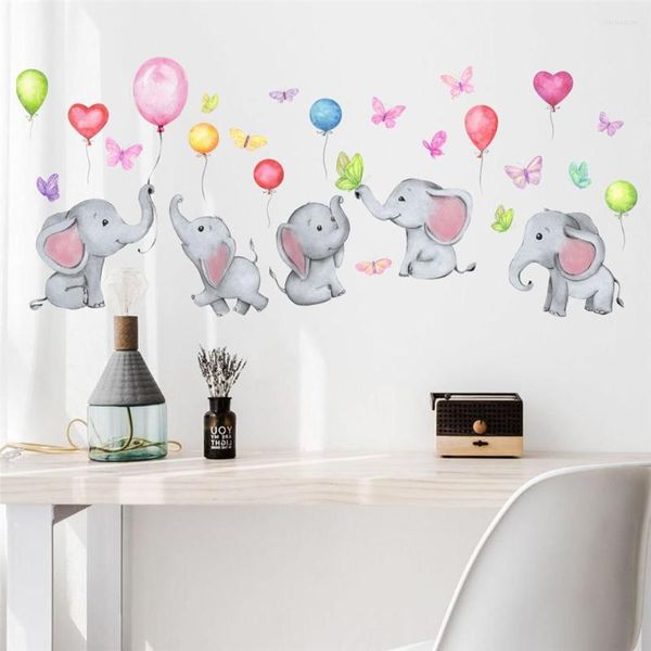 Stickers Muraux Dessin Animé Bébé Éléphant Ballon Papillon Autocollant Pour Chambre D'enfant Pépinière BRICOLAGE Décoration Murale Adhésif Decal Enfants Cadeau