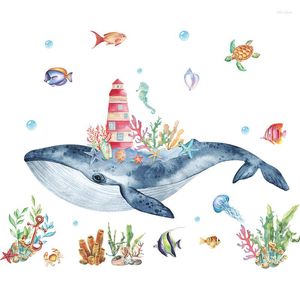 Autocollants muraux de baleine de corail de dessin animé, autocollants pour chambres d'enfants, décor de pépinière en PVC, sparadrap créatifs imperméables pour la maison