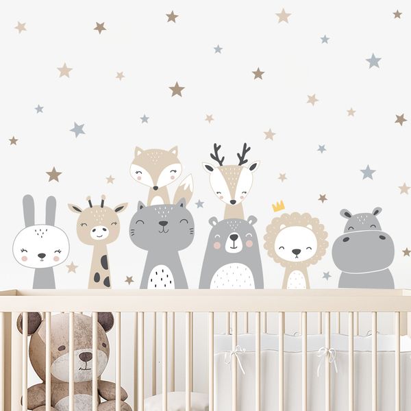 Stickers Muraux Dessin Animé Mignon Lion Girafe Animaux Étoiles Autocollant Pépinière Vinyle Enfants Art Stickers pour Bébé Enfants Chambre Décoration De La Maison 230603