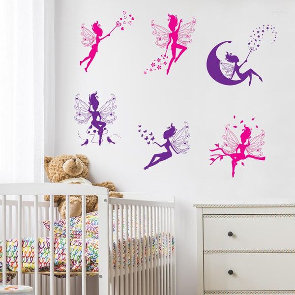 Stickers Muraux Dessin Animé DIY Autocollant Fille Avec Des Ailes D'elfe Coloré Papier Peint Maiden Chambre Chambre Des Enfants Maternelle Mignon Sticker Mural