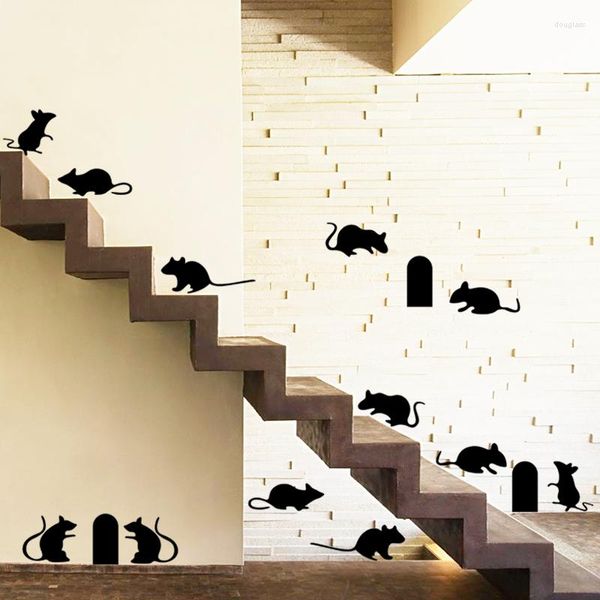 Stickers muraux dessin animé drôle souris trou autocollant mignon prise interrupteur bricolage escalier décoration de la maison amovible