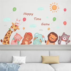 Autocollants muraux de dessin animé girafe petit Lion, autocollant Animal, chambre d'enfant, chambre à coucher, décoration de fond de maison, DIY bricolage