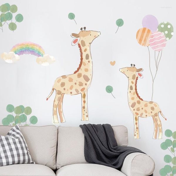 Stickers muraux dessin animé girafe autocollant chambre enfants chambre crèche salles de classe décoration de fond