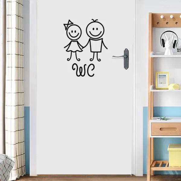 Pegatinas de pared dibujos animados hombre mujer baño decoración calcomanías impermeable puerta signo inodoro