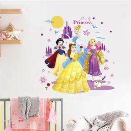 Autocollants muraux dessin animé princesse château moon arbre fleur hauteur mesure autocollant pour enfants chambre papillon décoration de maison