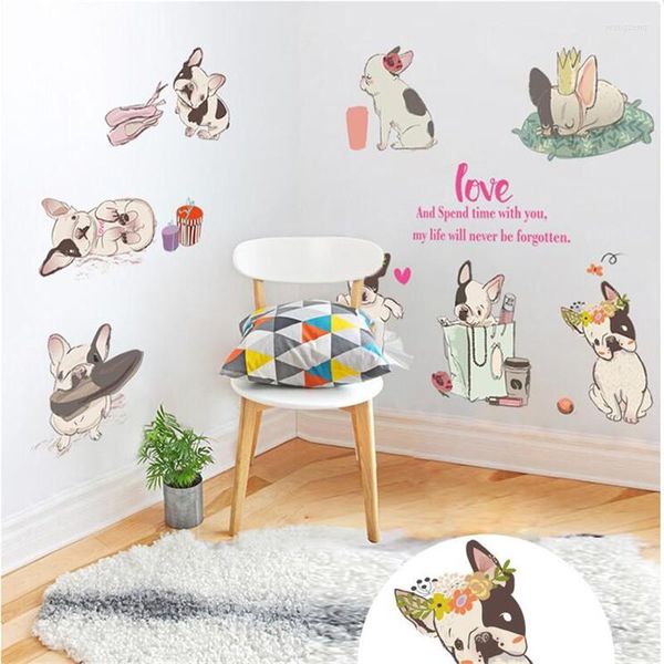 Stickers muraux dessin animé chiot autocollant bricolage salon chambre décoration Art Mural enfants décoration mur