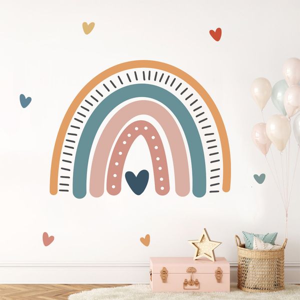 Stickers Muraux Dessin Animé Arc-En-Cœur Pépinière Sticker Vinyle DIY Amovible Sticker Chambre D'enfant Salle De Jeu Intérieur Décoration De La Maison 230331