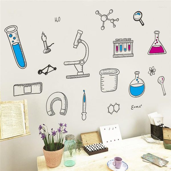 Stickers Muraux Dessin Animé Science Laboratoire Pour Salle D'étude De Classe Enfants Chambre Décoration Pépinière Murale Art Diy Pvc Maison Stickers