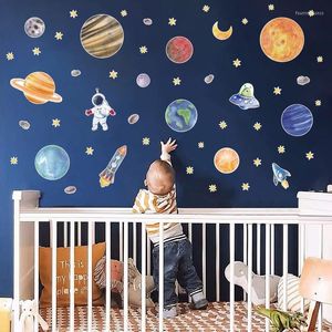 Pegatinas de pared Sistema Solar de dibujos animados para habitaciones de niños sala de estar decoración del hogar calcomanías Mural de guardería decoración de bebé
