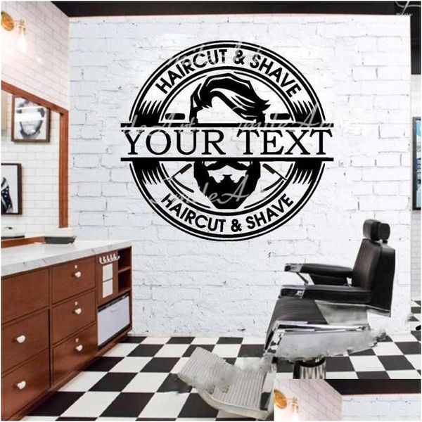 Stickers muraux Style de bande dessinée nom personnalisé Barbershop autocollant décor à la maison Stikers pour chambres d'enfants décalcomanies amovibles livraison directe Dhyk7