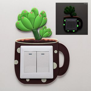 Muurstickers cartoonschakelaar cactus fluorescent voor babykamer decoraties uitlaat luminous licht decor