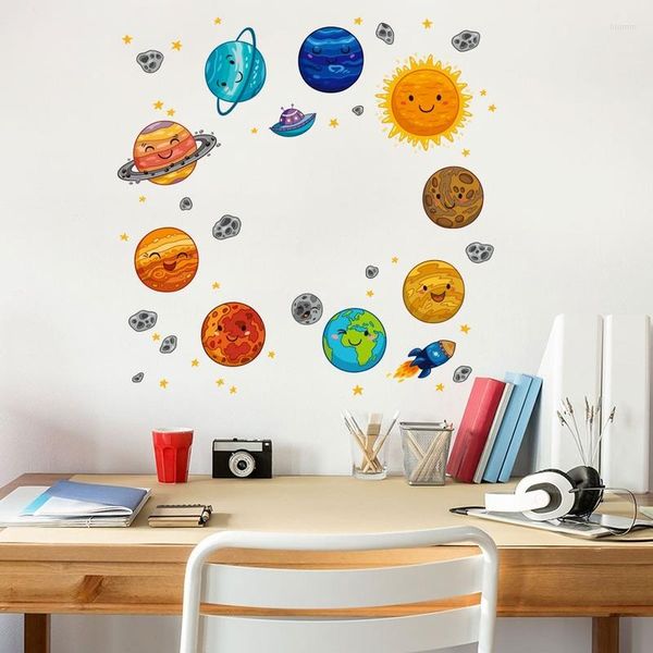 Pegatinas de pared Universo de dibujos animados Cielo estrellado Habitación de los niños Decoración del hogar Papel tapiz Salón Dormitorio Mural desmontable