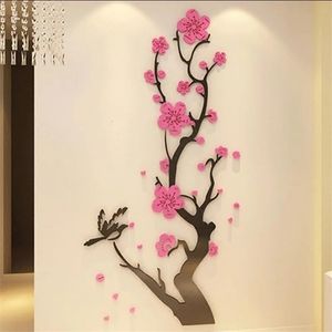 Stickers muraux style chinois 3D papier peint fleur de prunier autocollants décoration de la maison salon salle à manger décoration murale acrylique stickers 230403