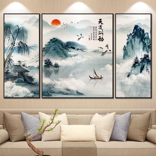 Autocollants muraux de Style chinois, décoration de chambre à coucher, salon, grande peinture murale de paysage, décoration de maison et de bureau, Art