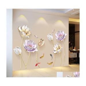 Stickers muraux Style chinois fleur 3D papier peint salon chambre salle de bains décor à la maison décoration affiche élégante livraison directe Garde Dhhd7