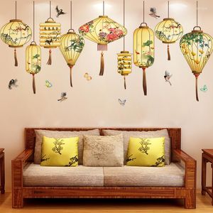 Stickers muraux Style chinois lanterne autocollant pour salon décoration fleurs oiseaux adolescent filles papier peint chambre décor maison affiches