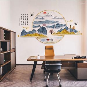 Muurstickers Chinese stijl berggedicht landschap studeerkamer woonkamer bank tv achtergrond decoratie verwijderbare stickers