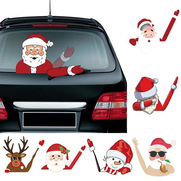 Pegatinas de pared decoración navideña Papá Noel 3D PVC ondeando estilo de coche calcomanías de limpiaparabrisas decoración del parabrisas trasero