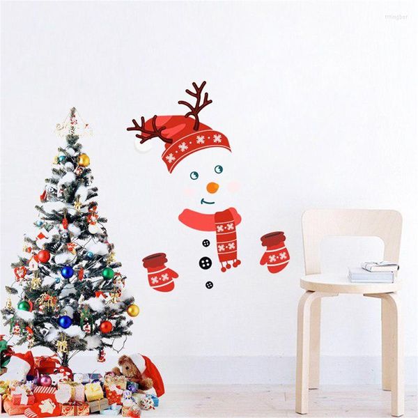 Pegatinas de pared decoraciones navideñas 2023 dibujos animados muñeco de nieve Navidad ventana pegatina carteles impermeables para la decoración del año del hogar