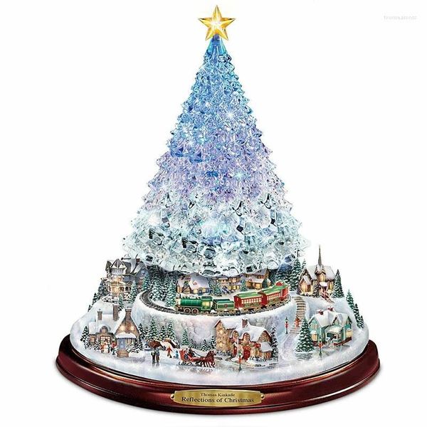 Pegatinas de pared Árbol de Navidad Rotat Escultura Tren Decoración Pasta Ventana Santa Claus Elk X-mas 2023 Año Calcomanías Decoración