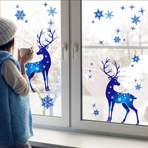 Muurstickers kerstvenster Glazen sticker Elk Snowflake Wall Stickers Xmas Decorations For Home Kids Room Kerststickers Jaar Navidad 230329
