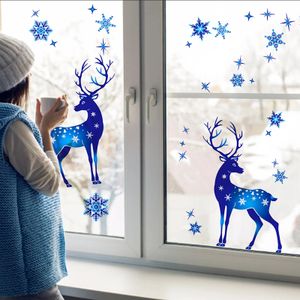 Stickers muraux Noël fenêtre verre autocollant wapiti flocon de neige Stickers muraux décorations de noël pour la maison enfants chambre noël décalcomanies année Navidad 231113