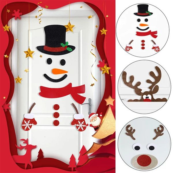 Stickers muraux Fenêtre de Noël Porte non tissée Père Noël Bonhomme de neige Décorations 2024 Bonne année 231110