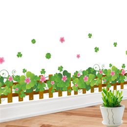 Pegatinas de pared trébol flores valla para sala de estar dormitorio decoración del hogar 3d zócalo Mural arte Diy Pvc vidrio puerta calcomanías