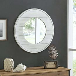 Wall Stickers Co White Ellison Shiplap Mirror Farmhouse Rond 27 x 05 po 230731