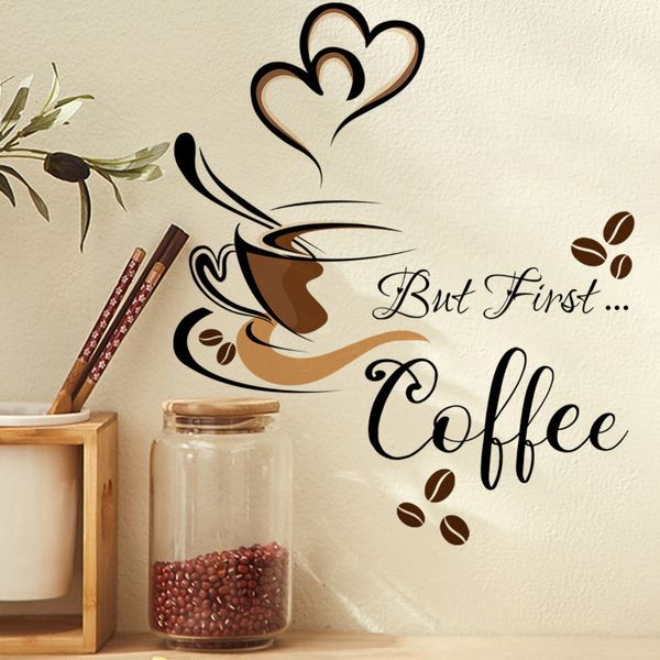 Pegatinas de pared Patrón de taza de café Café Decoración para sala de estar Etiqueta Arte creativo Inglés Decoración del hogar Papel tapiz autoadhesivo 230822