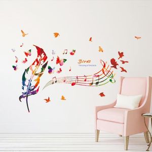 Stickers Muraux Notes de Couleur Plume Étude Chambre Décoration Art Moderne Mural Chambre d'Enfants