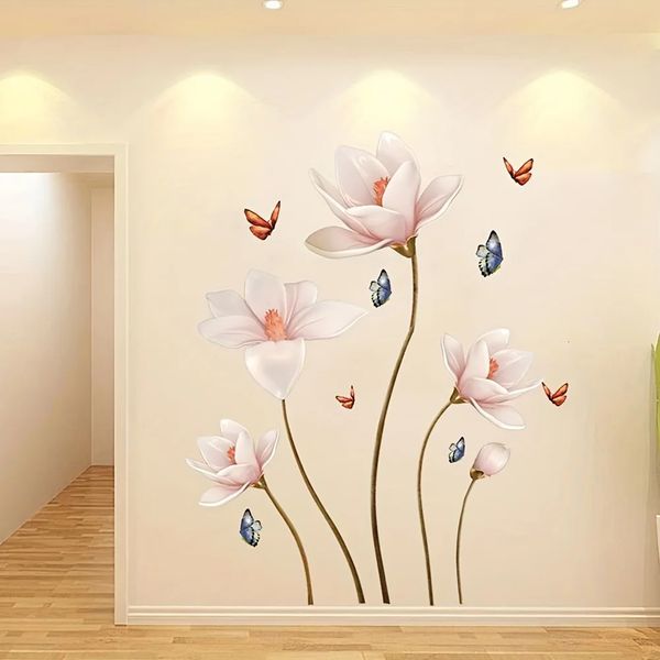 Stickers muraux coloré fleur papillon 3D auto-adhésif papier peint décalcomanie étanche chambre fond salon décoration 231023
