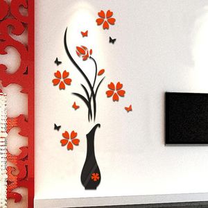 Muurstickers Kleurrijke Multi-Stuks Bloem Vaas 3D Acryl Decoratie Sticker Plum DIY Art Poster Home Decor Slaapkamer Wallstick 3Size