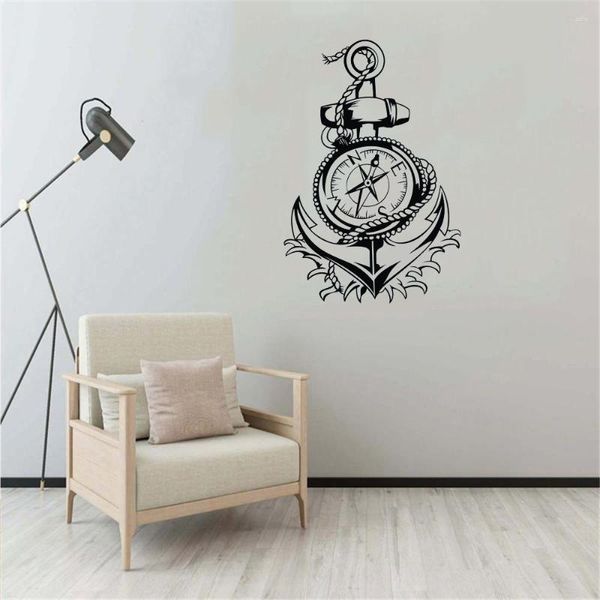 Pegatinas de pared, pegatina de brújula, calcomanía revocable creativa, decoración del hogar para barco, arte de sala de estar, Mural impermeable DW10695