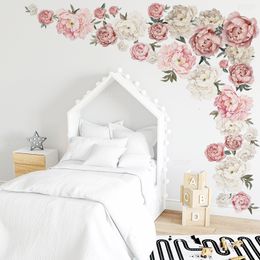 Stickers Muraux Couverture 200 cm l'ensemble Grand Aquarelle Rose Blanc Pivoine Fleur Chambre Stickers Art Mural Décor À La Maison Vinyle 230307