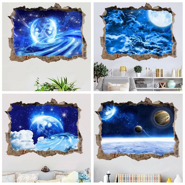 Pegatinas de pared creativas 3D espacio galaxia planeta universo serie habitación de los niños roto salón dormitorio decoración pegatina