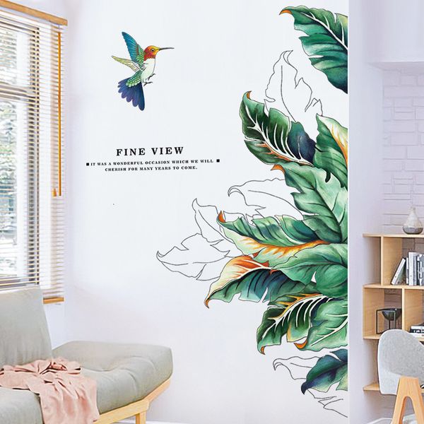 Stickers muraux Creative oiseau plante mur décalcomanie papier décoration de la maison salon chambre auto-adhésif papier fond décoration murale 230331
