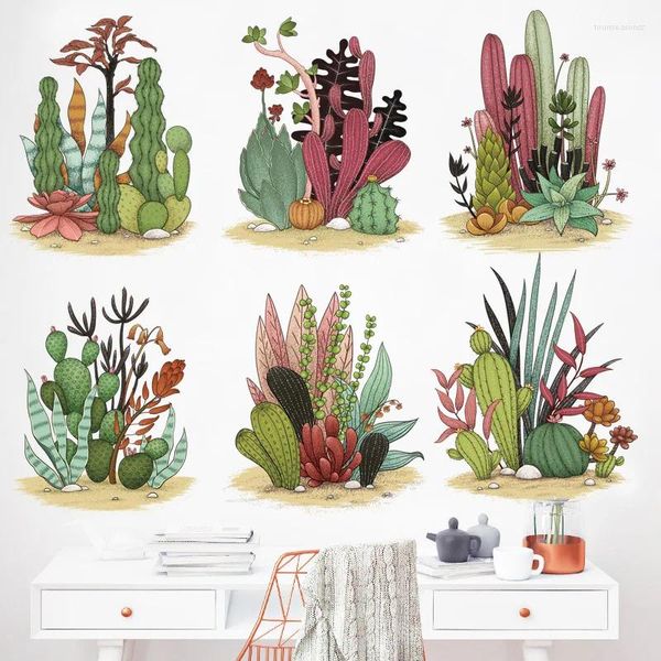 Autocollants muraux plante de Cactus créative pour salon chambre à coucher, décalcomanies écologiques, autocollant de décoration pour la maison bricolage