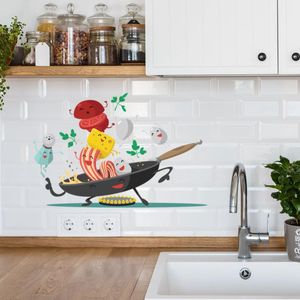 Muurstickers Creatieve Cartoon Steelpan Sticker PVC Verwijderbare Zelfklevende Keuken Restaurant Decoratieve Wallpaper Home Decor