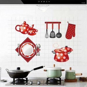 Pegatinas de pared creativas de China, herramientas de cocina rojas, papel de aluminio, calcomanía autoadhesiva, murales impermeables a prueba de aceite, decoración del hogar